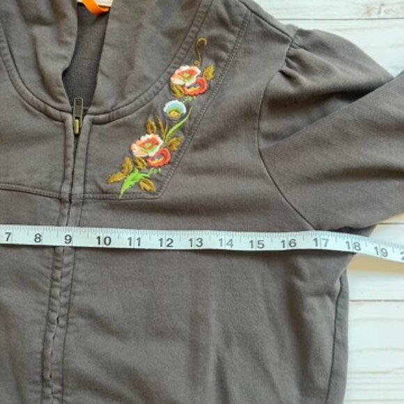 Anthropologie Saturday Sunday Hoodie M Gray Brown Floral Embroidered Boho Cotton - Picture 8 of 10